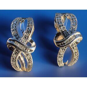 SUN Brand 925 Sterling Silver Melee Diamond Earrings Estate Elegant Twist Clip